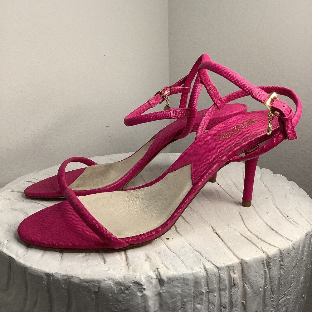 MICHAEL KORS LEATHER HOT PINK HEEL SANDAL SIZE 9.5